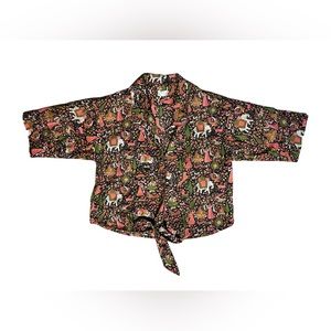 Handmade printed cotton tie front blouse